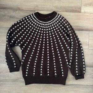Vintage 80s Himalaya Men’s M Brown Ivory Knit Sweater Nordic Ski Style